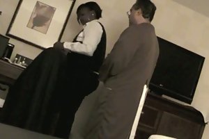 Angry boss fucked by two scientific collaborators on the desktop in his office