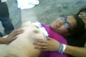 One guy and a lot of lesbians in group sex at a student party
